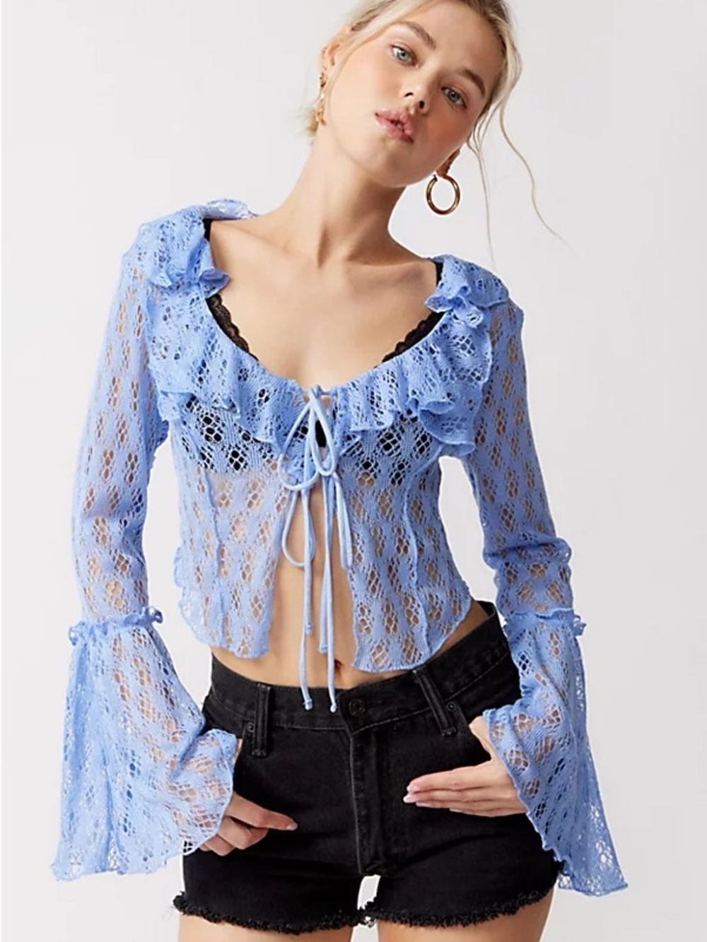 NWOT Urban Outfitters Blue Coquette Crochet Flyaway Top Size Medium Fairy Whimsy